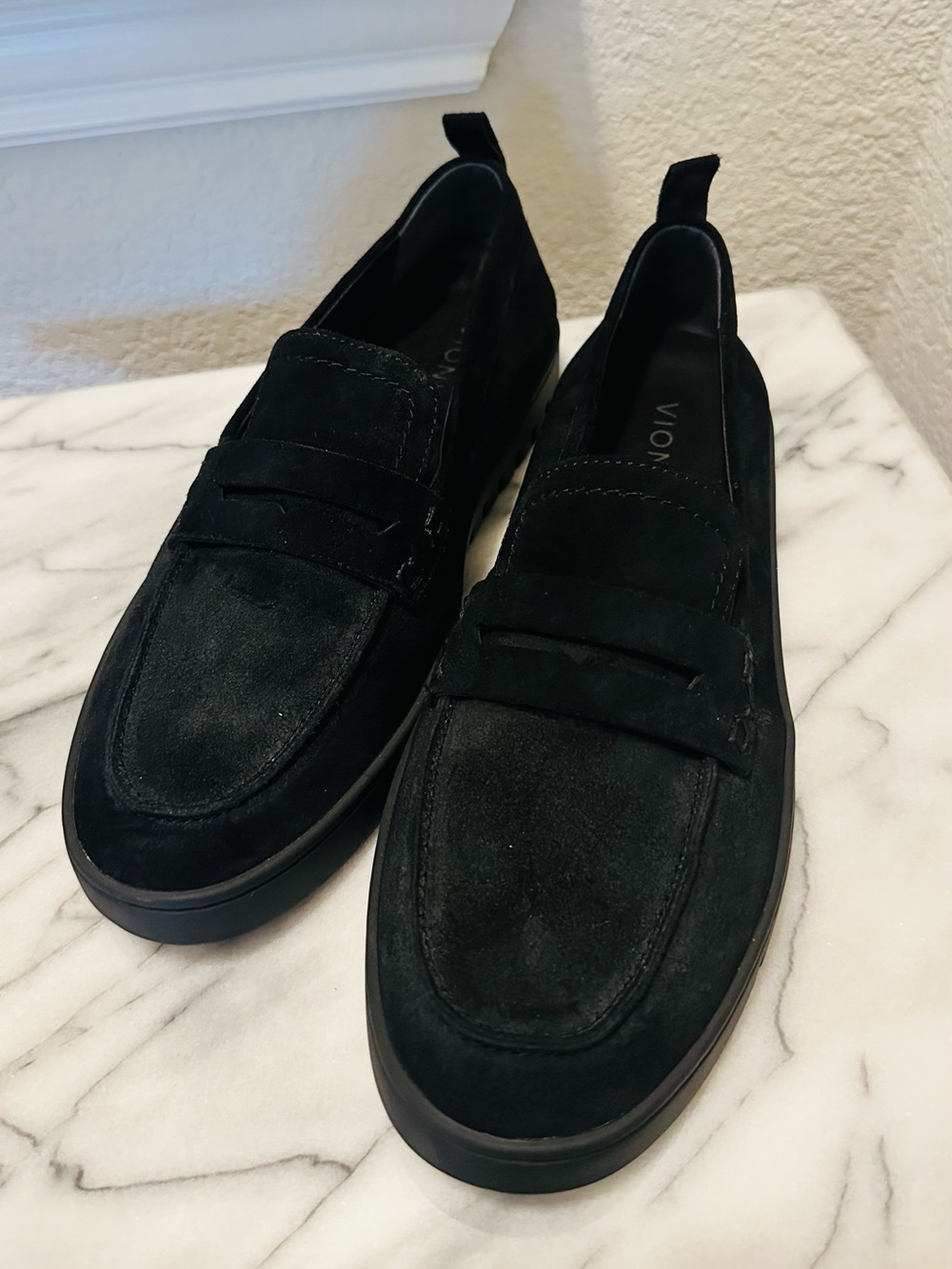 Vionic Black Suede Slip-On Penny Loafers